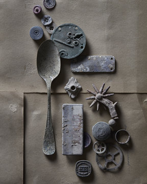 Metal shapes on paper