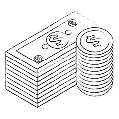 staked banknote and coins currency bank isometric vector illustration sketck