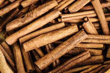 Cinnamon sticks close-up at market in Kochi