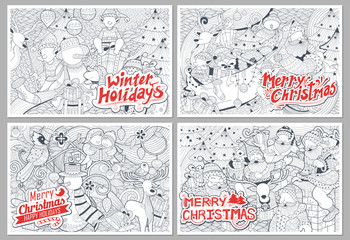 Merry Christmas Lettering Design Set typography style greeting background