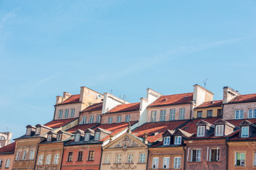 Fototapeta na wymiar View of the old buildings roofs in the Old town in Warsaw, Poland