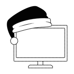 monitor computer with christmas hat