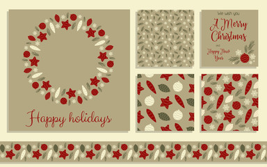 A set of Christmas cards and patterns. Happy Holidays