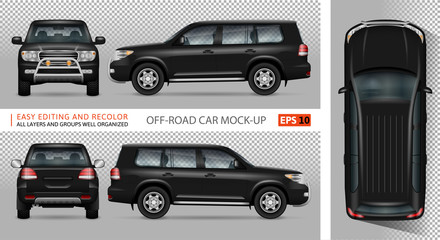 Off road truck vector mock-up for advertising, corporate identity. Isolated SUV car template. Vehicle branding mockup. All layers and groups well organized for easy editing and recolor.