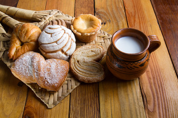 Traditional mexican sweet bread and milk