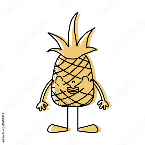 Color Kawaii Pineapple Smile Fruit With Arms And Legs Stock