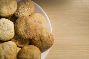 Homemade cookies with sugar, cinnamon and sesame