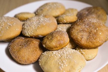Homemade cookies with sugar, cinnamon and sesame