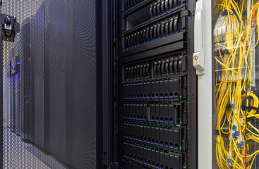 Modern interior of server room in datacenter