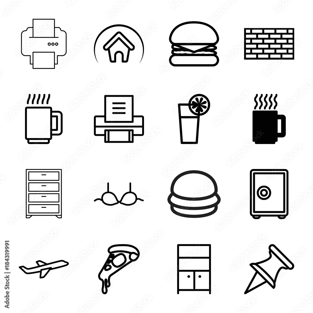 Poster set of 16 solid outline icons