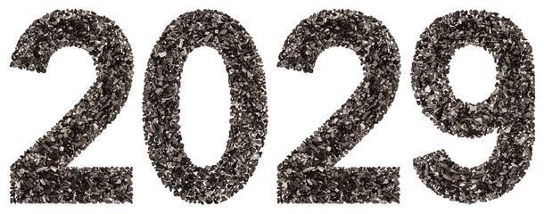 Numeral 2029 from black a natural charcoal, isolated on white background