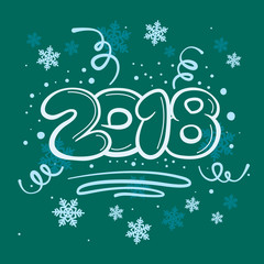 Square postacard concept with new year digits on turquoise background with snowlakes silhouettes. Vector illustration.