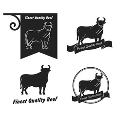 Adult bulls standing vector illustration logo set. Black silhouette and black lines silhouette isolated on a white background for logo.