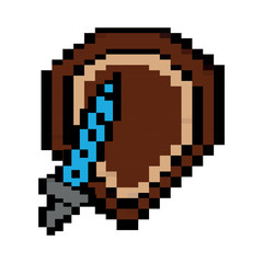 Obraz premium video game shield and sword items vector illustration pixelated image