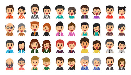 Vector cartoon set of diverse happy people avatar icons