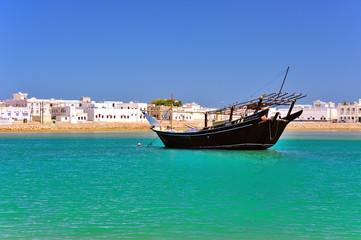 Lagoon and Harbour of toen .Sur with Dhow, Sultanate of Oman