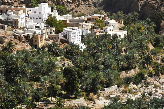 Wadi Tiwi with garden terraces in the Sultanate of Oman