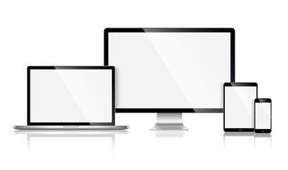 Realistic set of monitor, laptop, tablet, smartphone - Stock Vector