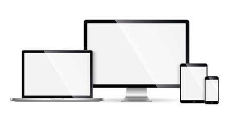 Realistic set of monitor, laptop, tablet, smartphone - Stock Vector