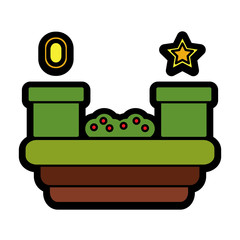 video game scene with coin star tube bush vector illustration