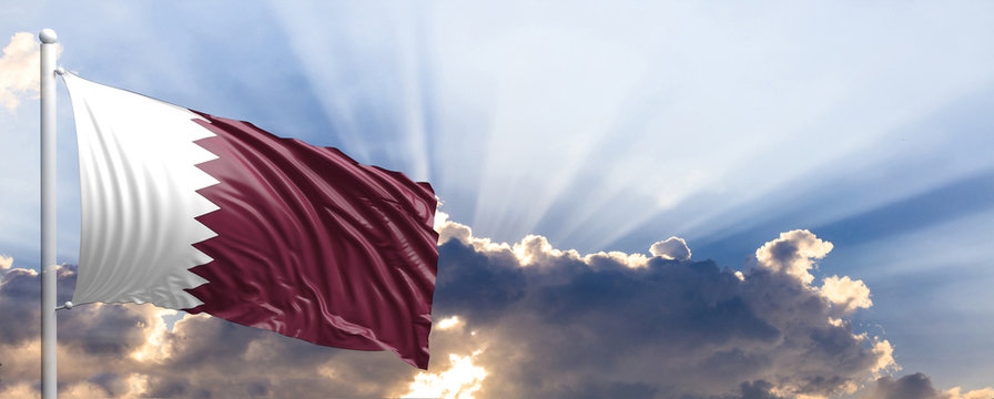 Qatar flag on blue sky. 3d illustration
