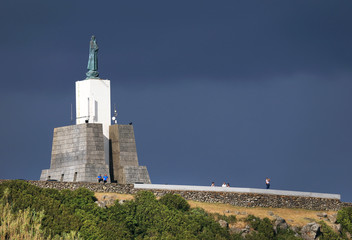 Fototapeta na wymiar Gazebo Torch Monument, famous landmark in Vitoria Beach Resort on Terceira Island, Azores Archipelago, Portugal, Europe