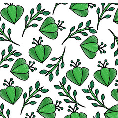 green flower branch leaves bloom decoration pattern vector illustration