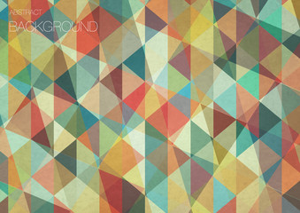 Flat retro color geometric triangle background with grunge texture