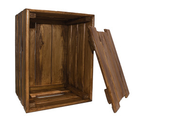 Vintage empty crate isolated on white, all in focus