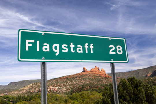A destination sign showing the way to Flagstaff Arizona