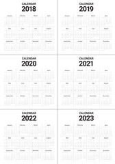 Year 2018 2019 2020 2021 2022 2023 calendar vector