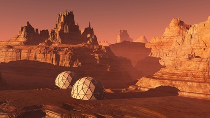 Obraz premium settlement on Mars, a Martian landscape 