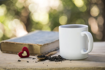 Heart, Mug and Book Bokeh at Bokeh Window Still