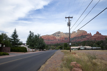The electrical wires along the side of the road in Sedona