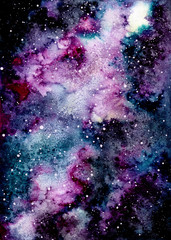 Fototapeta premium Watercolor Violet And Blue Nebula
