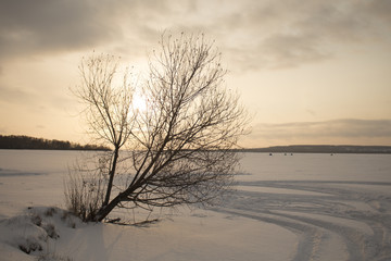 Winter frozen lake