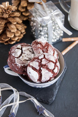 Chocolate biscuits with Christmas decorations