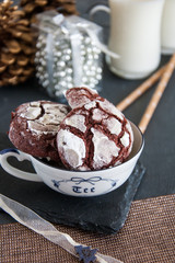 Chocolate biscuits with Christmas decorations