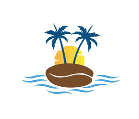 sun beach ocean wave palm coconut tree vector logo design