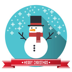 Snowman. Festive and Christmas greeting card. Flat design.