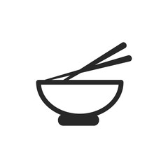 Monochrome japanese bowl with chopstick icon on white background