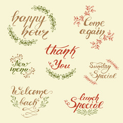 Set of lettering for Restauran't Menu. Vector illustration.