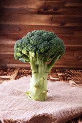 Fresh organic broccoli very delicious on wooden background