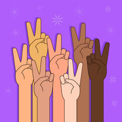 People With Peace or Victory Sign Illustration