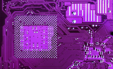 Violet circuit board background of computer motherboard. Circuit board background.