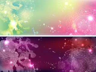 Set of banners with a galactic background.