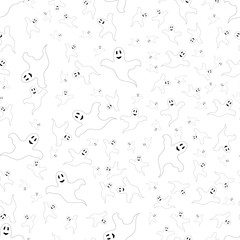 the ghosts of Halloween on a white background. For postcard, invitation, poster. Seamless pattern.