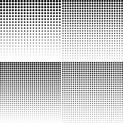 Set of halftone dotted backgrounds. Halftone effect vector patterns collection. Circle dots isolated on the white background.