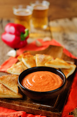 Roasted Red Bell Pepper Feta cheese dip with roasted pita