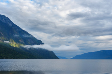 Teletskoye Lake in the morning. View from southern shore. Altai Republic. Russia